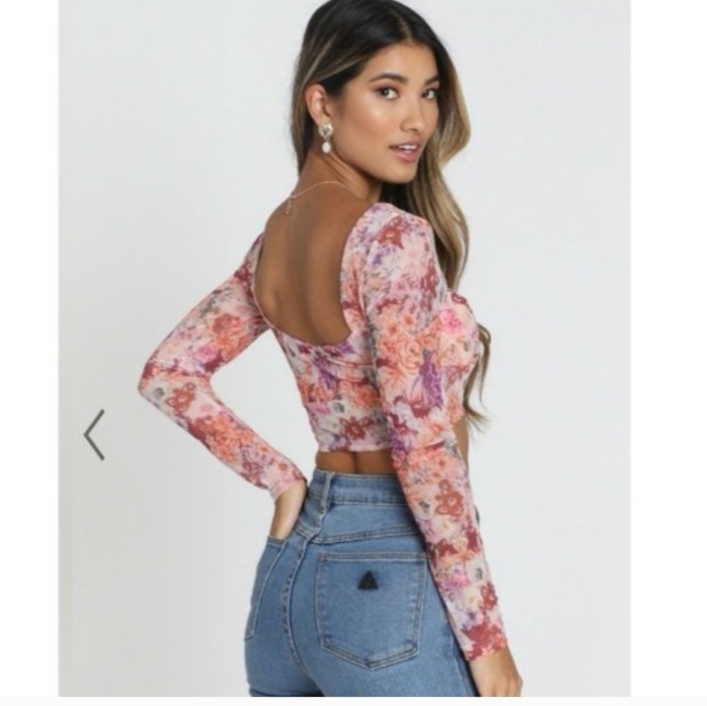 Women's Showpo Eye On You Crop Top In Atomic Tangerine Floral Size 8 - Picture 2 of 7